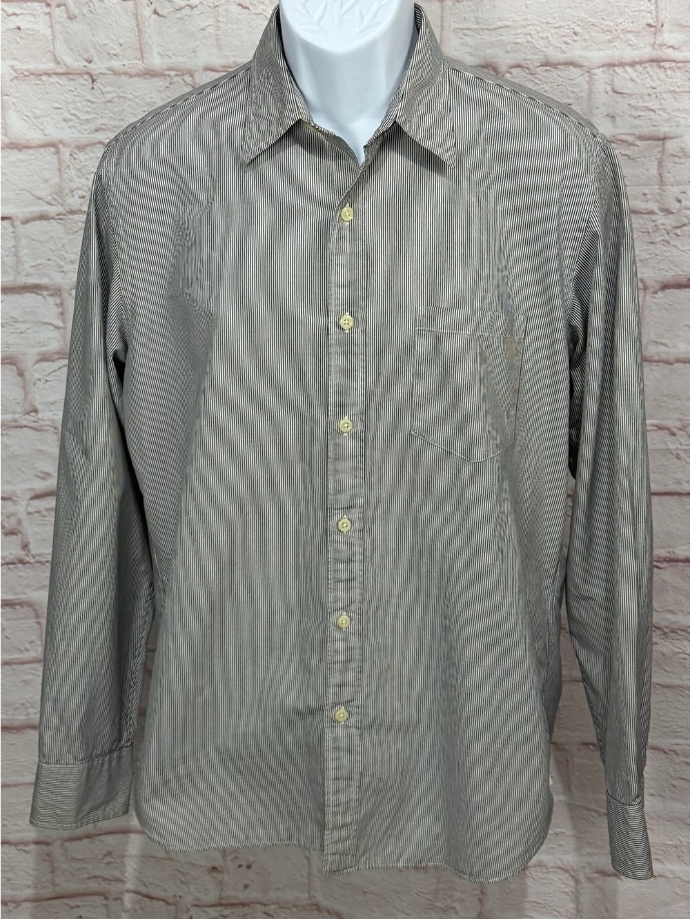 J.Crew Shirtings Shirt Mens M 15-15.5 Navy & Cream Pinstripe 100% 2-Ply Cotton